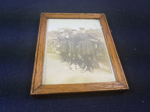 Vintage Miniature Oak Wood Frame with Picture of Women in Uniform and Dogs 1920's Wooden