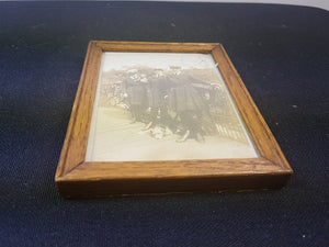 Vintage Miniature Oak Wood Frame with Picture of Women in Uniform and Dogs 1920's Wooden