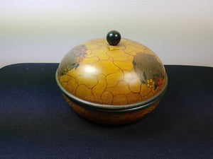 Vintage Wooden Jewelry or Trinket Box Painted Wood 1920's Original Round with Hand Painted Flowers