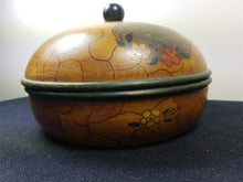 Load image into Gallery viewer, Vintage Wooden Jewelry or Trinket Box Painted Wood 1920&#39;s Original Round with Hand Painted Flowers
