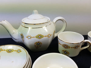 Antique Miniature Tea Set Child's Doll's Victorian Ceramic Teapot Saucer's Teacups  Children's 1800's Original