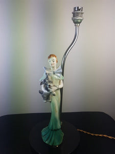 Vintage Art Deco Ceramic Flapper Lady and Terrier Dog Figurine Table or Desk Lamp 1920's Original and Working