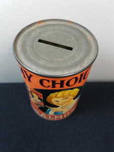 Vintage Tin Can with Original Label Money Box Secret Savings Bank Safe 1940's