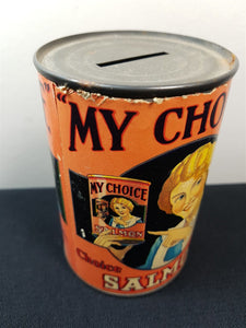 Vintage Tin Can with Original Label Money Box Secret Savings Bank Safe 1940's