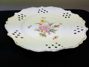 Antique Gebetzlich Geschutz Serving Plate with Painted Flowers Ceramic Pottery Austria Austrian Victorian