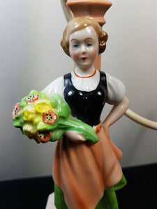 Vintage Table Lamp Base with Ceramic Lady Figurine Art Deco 1920's - 1930's