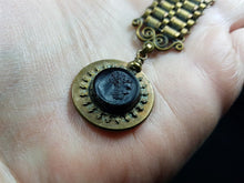 Load image into Gallery viewer, Antique Pocket Watch Fob and Chain with Black French Jet Glass Cameo Pendant Victorian 1800&#39;s Original
