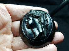 Load image into Gallery viewer, Antique Whitby Jet Brooch Victorian Original Carved Lady Cameo Portrait 1800&#39;s Original
