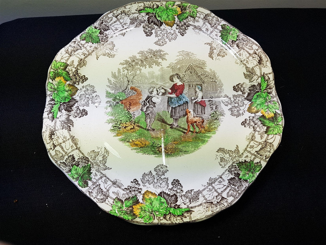 Antique English Ceramic Pottery Plate Platter Copeland Spode England Victorian Pictorial Country Scene