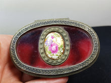 Load image into Gallery viewer, Vintage Silver Metal Jewelry Box with Glass Top and Flower Cabochon Lined with Red Velvet
