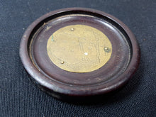 Load image into Gallery viewer, Antique Wood and Brass Metal Coin Jewelry or Pin Tray Dish Round Hand Tooled Hand Made Original Late 1800&#39;s Wooden
