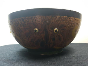 Vintage Wooden Bowl with Pyrography Folk Art Owl Birds Celtic Early 1900's -  1920's Decorative Wood Hand Made Original Poker Work