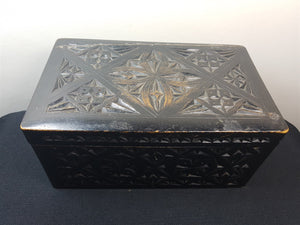Antique Jewelry or Trinket Box Hand Carved Wood Wooden Victorian 1800's Original