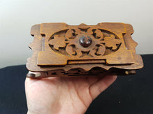 Load image into Gallery viewer, Vintage Wooden Jewelry or Trinket Box Early 1900&#39;s - 1920&#39;s Wood Fretwork Flowers Lined with Velvet
