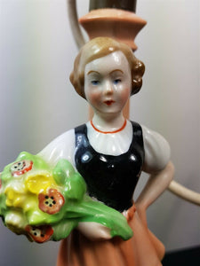 Vintage Table Lamp Base with Ceramic Lady Figurine Art Deco 1920's - 1930's