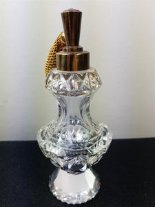Vintage Cut Crystal Glass Perfume Atomizer Bottle Atomiser 1920's Clear Glass and Gold Brass Metal