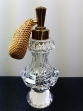 Load image into Gallery viewer, Vintage Cut Crystal Glass Perfume Atomizer Bottle Atomiser 1920&#39;s Clear Glass and Gold Brass Metal
