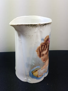 Antique Victorian Pitcher Jug with Lady Portrait Late 1800's Original Ceramic Bisque Porcelain
