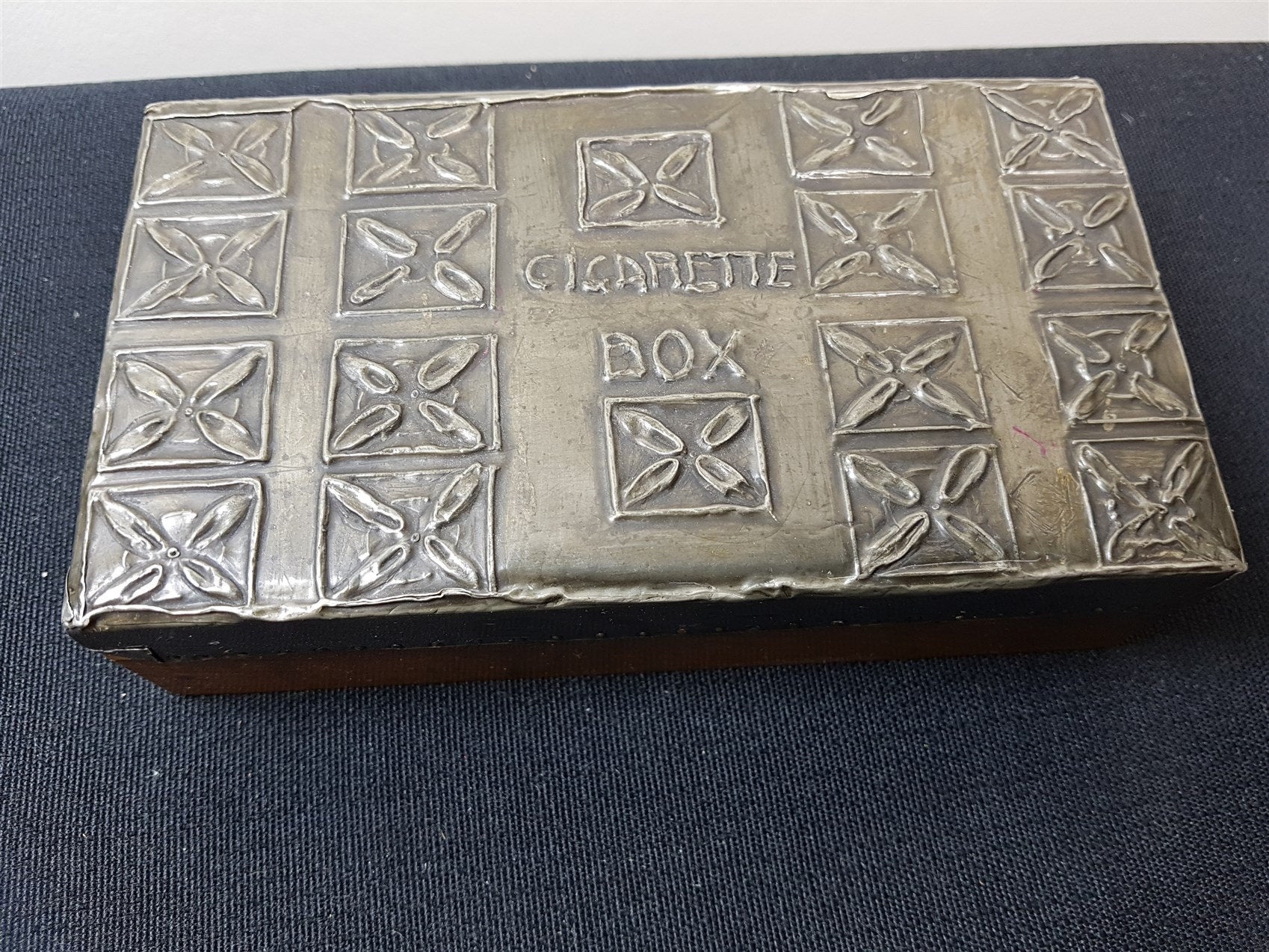 pewter cigarette case Antique Cigarette Box Wood and Pewter Metal Tooled Early 1900's Hand M pewter cigarette case Antique Cigarette Box Wood and Pewter Metal Tooled Early 1900's Hand M