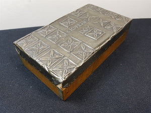 Antique Cigarette Box Wood and Pewter Metal Tooled Early 1900's Hand Made Original Arts and Crafts