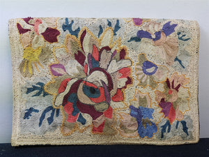 Vintage Clutch Bag Purse Completely Hand Embroidered on Both Sides Floral Flower Embroidery Early 1900's - 1920's Hand Made Original