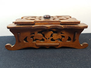 Vintage Wooden Jewelry or Trinket Box Early 1900's - 1920's Wood Fretwork Flowers Lined with Velvet