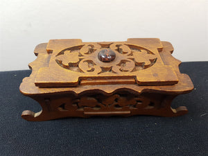 Vintage Wooden Jewelry or Trinket Box Early 1900's - 1920's Wood Fretwork Flowers Lined with Velvet
