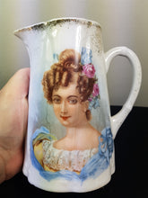 Load image into Gallery viewer, Antique Victorian Pitcher Jug with Lady Portrait Late 1800&#39;s Original Ceramic Bisque Porcelain
