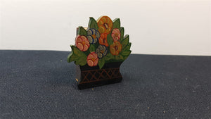 Antique French Matchbox Holder Match Box Hand Painted Wood Flower Basket Wooden Hand Made Original Vintage