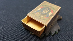 Antique French Matchbox Holder Match Box Hand Painted Wood Flower Basket Wooden Hand Made Original Vintage