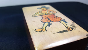 Vintage Wooden Trinket or Jewelry Box with Hand Painted Boy Portrait Pen Work 1920's - 1930's Original