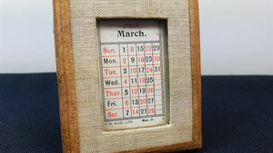 Antique Perpetual Calendar 1908 in Wood Leather Linen & Glass Frame with St Paul's Cathedral London England Picture Desk Top Edwardian