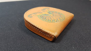 Vintage Brown Leather Coin Change Purse Wallet Hand Tooled with Peacock Bird Hand Made in England