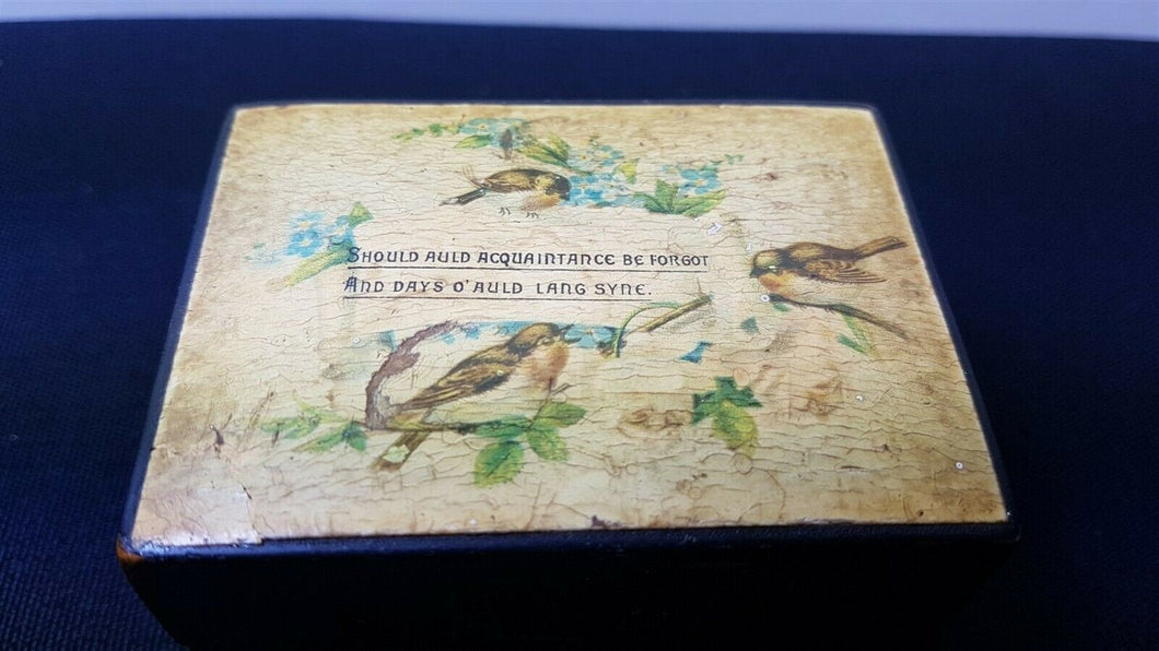 Antique Mauchline Ware Thread Spool Sewing Storage Box Clark and Co Anchor Sewing Thread Victorian 1800's with Birds on Top Wood Wooden