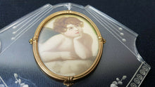 Load image into Gallery viewer, Vintage Cherub Angel Painting Miniature Original Art in Intaglio Frame Art Deco

