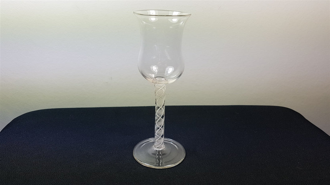 Vintage Wine or Cordial Glass with Twisted White Lattice Stem  Blown Glass Antique