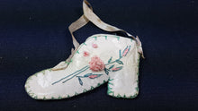 Load image into Gallery viewer, Vintage Pincushion Pin Cushion Ladies Shoe Hand Stitched Hand Made Original Hanging 1920&#39;s
