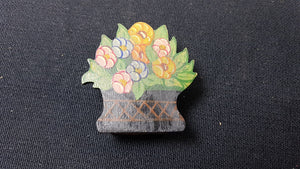 Antique French Matchbox Holder Match Box Hand Painted Wood Flower Basket Wooden Hand Made Original Vintage