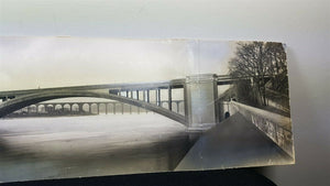 Vintage Bridge Landscape Panoramic Photograph Picture Sepia Black and White Early 1900's -  1930's Original Large Size