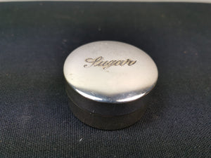 Antique Sugar Box Travel Traveling Storage Container Silver Plated EPNS Early 1900's Engraved Sugar on Top Lid