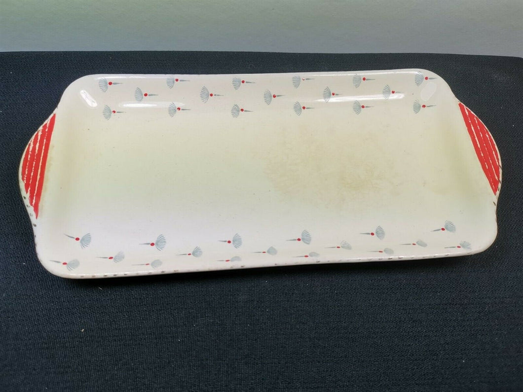 Vintage Art Deco Burleigh Ware Pottery Serving Platter Plate Tray 1920's - 1930's Original Ceramic Hand Painted White Red Grey