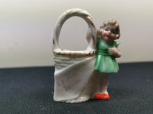 Load image into Gallery viewer, Vintage Girl and Basket Ceramic Bisque Figurine 1920&#39;s Original Miniature German Germany
