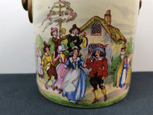 Load image into Gallery viewer, Vintage Lancaster and Sons Biscuit Barrel Cookie Jar Ceramic Pottery with Lid and Wicker Top Handle Illustrated 1920&#39;s Original Art Deco
