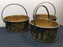 Load image into Gallery viewer, Vintage Nesting Baskets Bowls Brass Metal with Flower Relief Set of 3 Round 1940&#39;s Original
