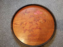 Load image into Gallery viewer, Antique Round Wooden Serving Tray Hand Painted with Bird and Flowers Wood Large Vintage Early 1900&#39;s Original
