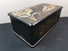 Load image into Gallery viewer, Antique French Societe Francaise de Cotons a Coudre Embroidery Floss Thread Sewing Supplies Box Paper Mache Lacquer Ware Hand Painted 1800&#39;s
