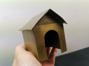 Antique Miniature Doll House Dog House Brass Metal Box with Hinged Top Lid Late 1800's Original