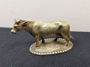 Antique Miniature Cow Figurine Silver Metal Early 1900's