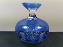 Load image into Gallery viewer, Vintage Bohemian Glass Posy Flower Vase Cobalt Blue and Clear Cut Glass with Flowers
