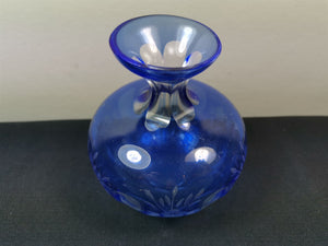 Vintage Bohemian Glass Posy Flower Vase Cobalt Blue and Clear Cut Glass with Flowers